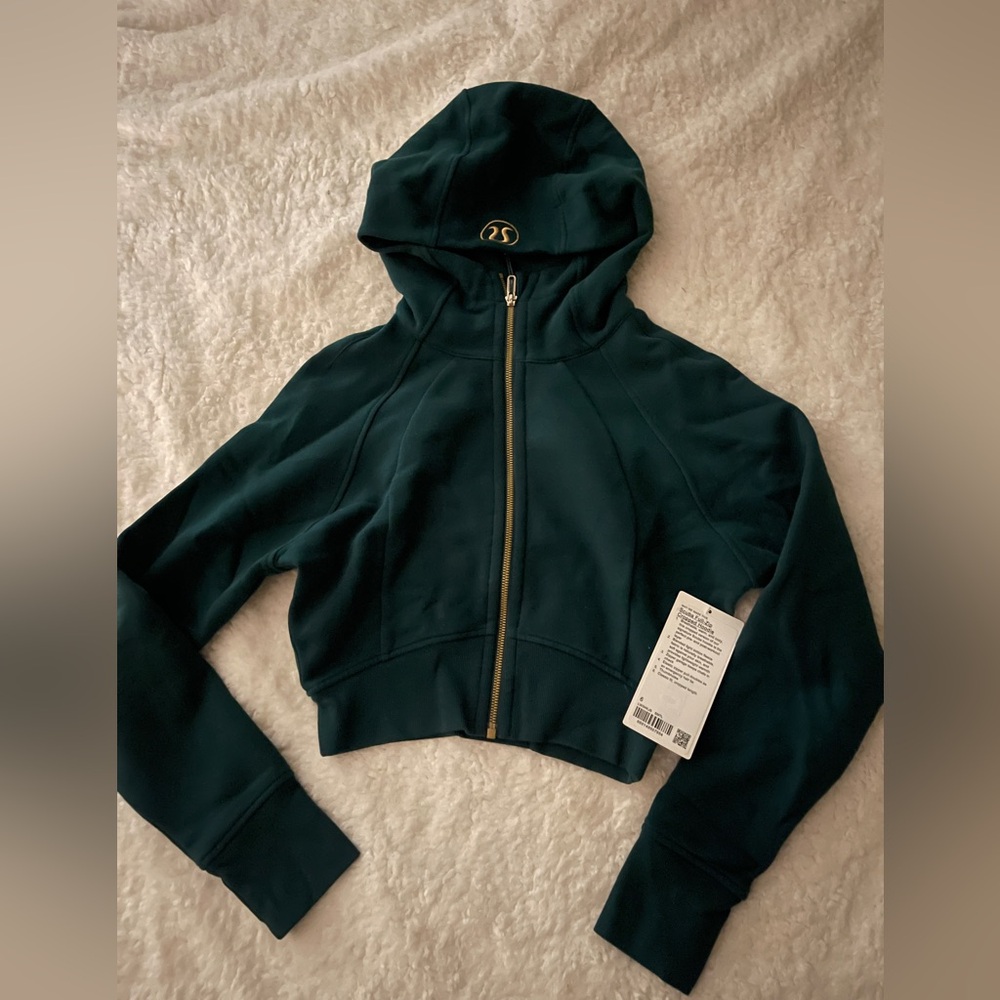 NEW with Tag Lululemon Scuba Full-Zip Cropped Hoodie Gold Zipper Storm Teal Sz 6